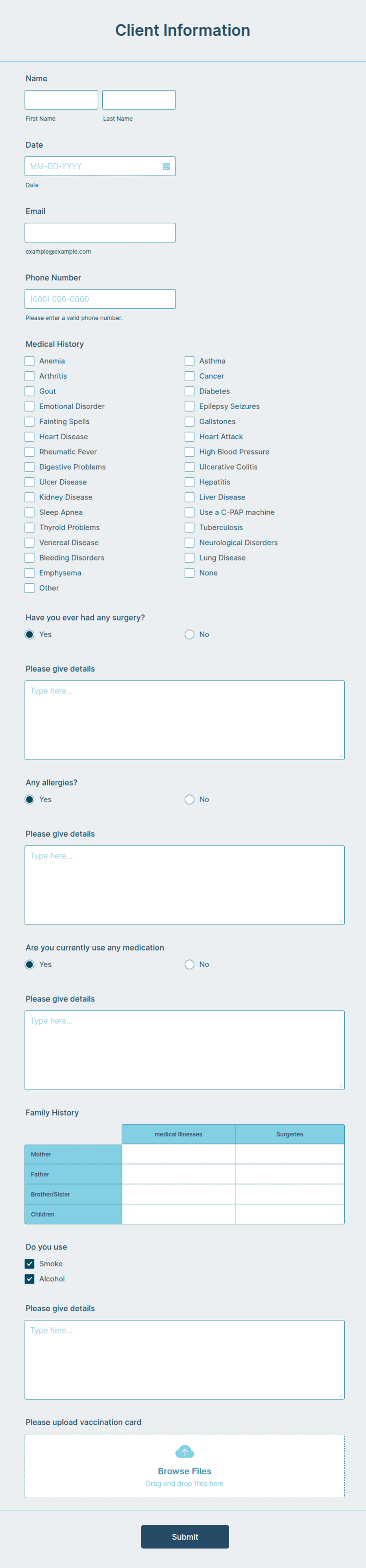 Client History Form Template | Jotform