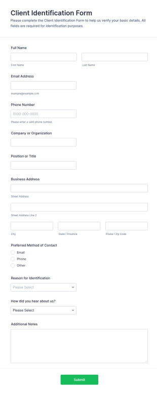 Client Identification Form Template