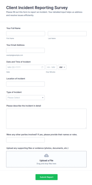 Client Incident Reporting Survey Form Template