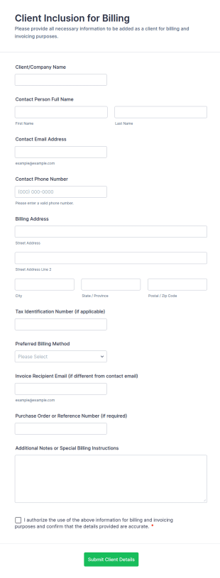 Client Inclusion For Billing Form Template