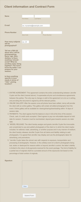 Client Information And Contract Form Template