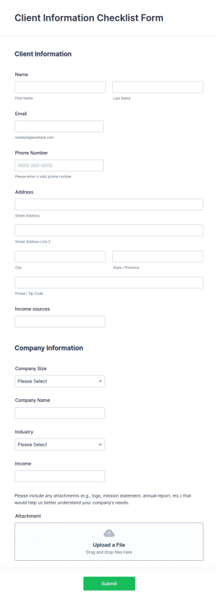 Client Information Checklist Form Template
