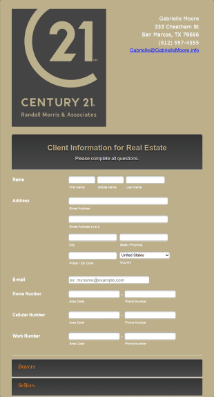 Client Information For Real Estate Form Template
