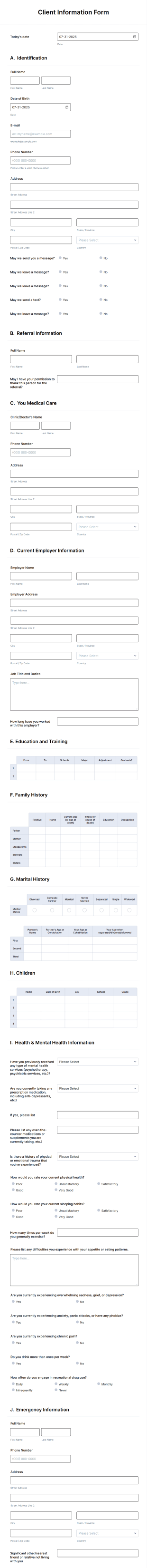 Client Information Form Template