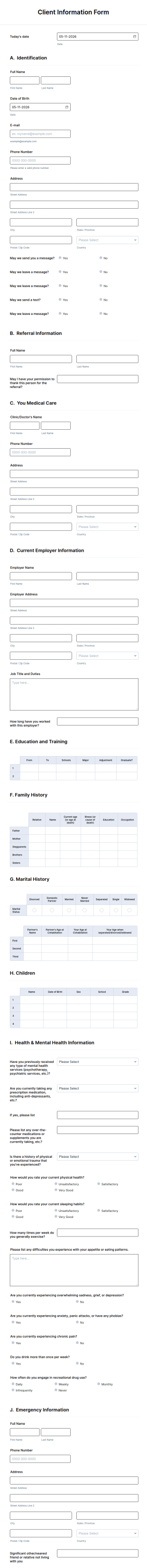 Client Information Form Template