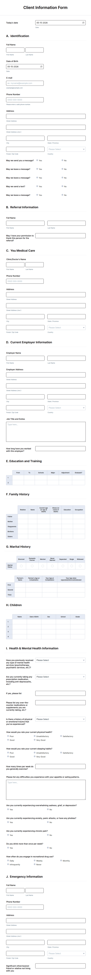 Client Information Form Template