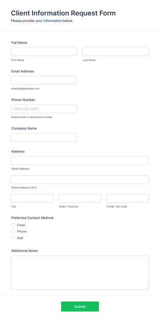 Client Information Request Form Form Template