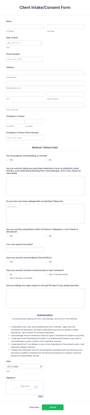 Client Intake Consent Form Template
