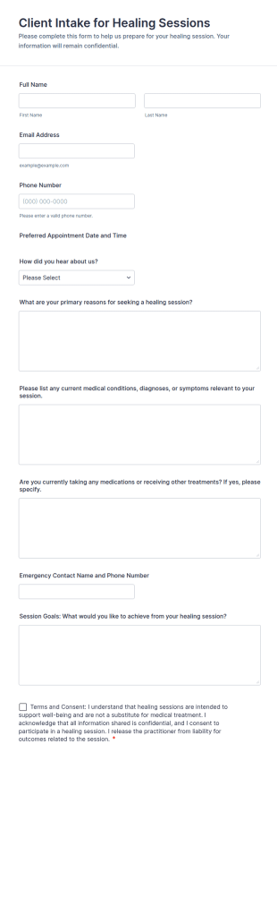 Client Intake For Healing Sessions Form Template