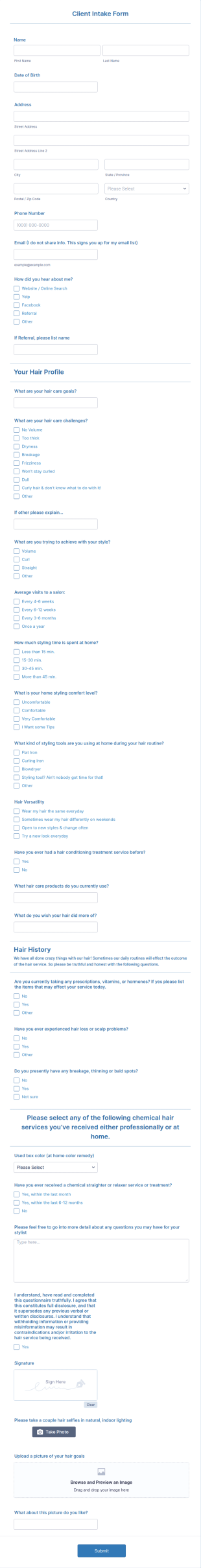 Client Intake Form Circa 1810