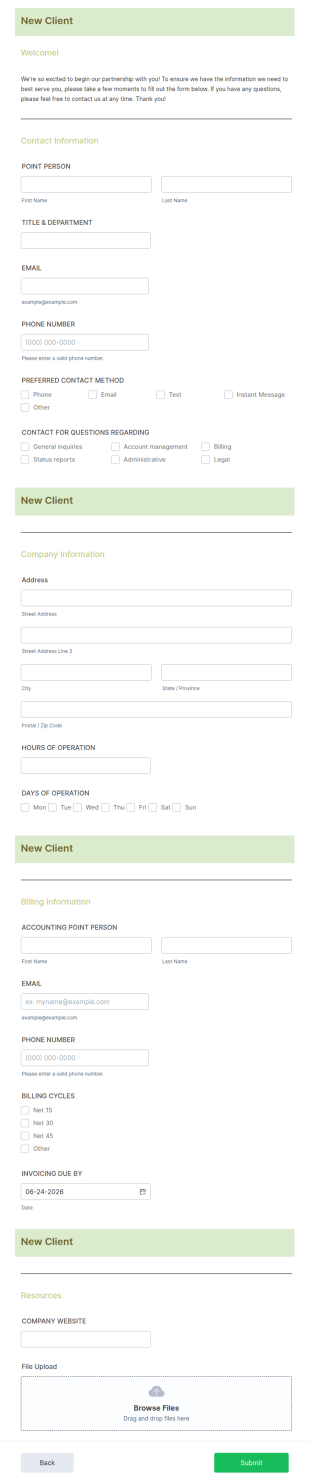 Client Intake Form Template