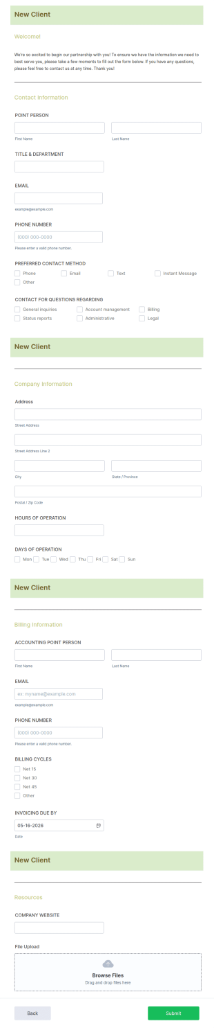 Client Intake Form Template