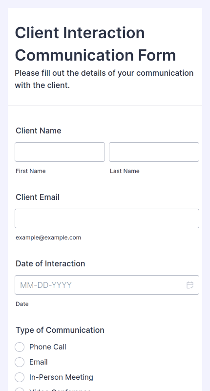 Client Interaction Communication Form