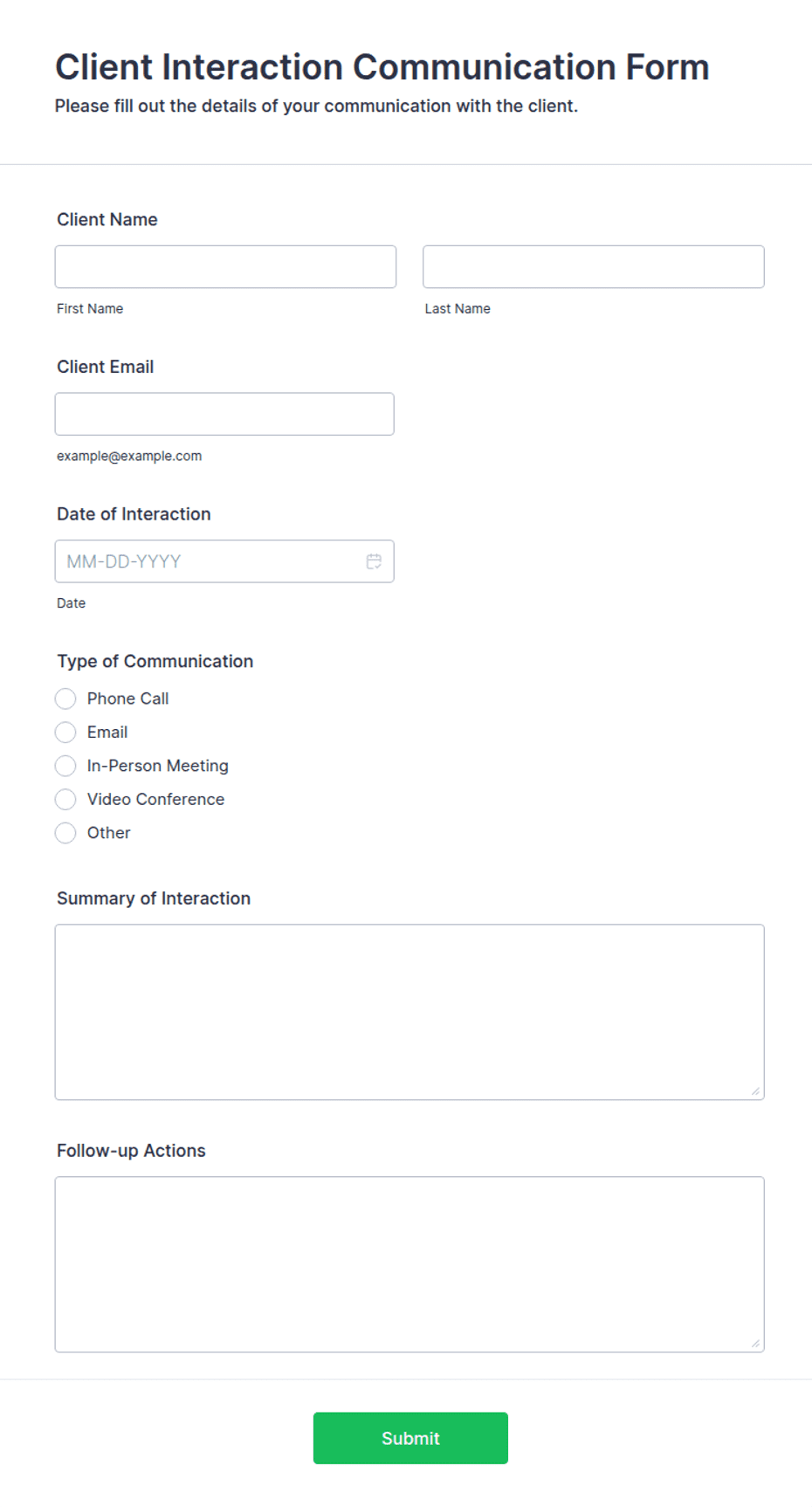 Client Interaction Communication Form Template | Jotform