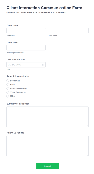 Client Interaction Communication Form Template