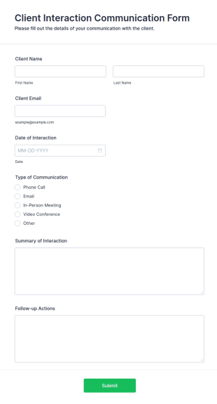 Client Interaction Communication Form Template
