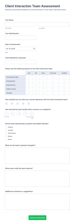 Client Interaction Team Assessment Form Template