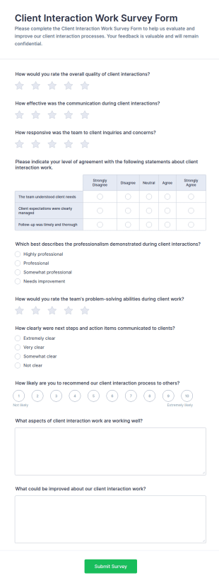 Client Interaction Work Survey Form Template