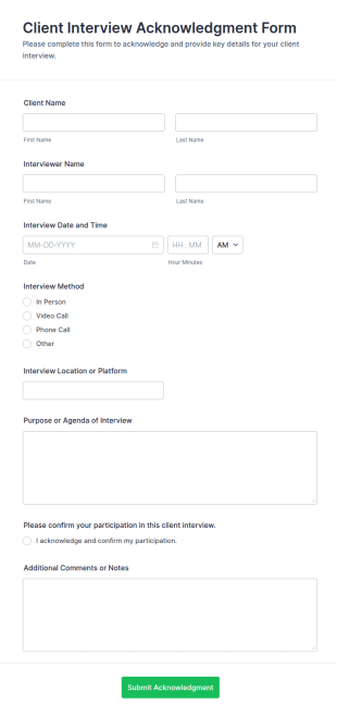 Client Interview Acknowledgment Form Template