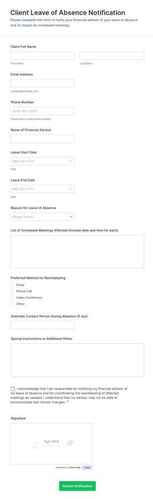 Client Leave Of Absence Notification Form Template