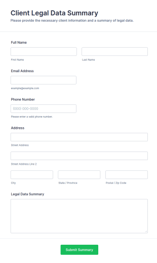 Client Legal Data Summary Form Template