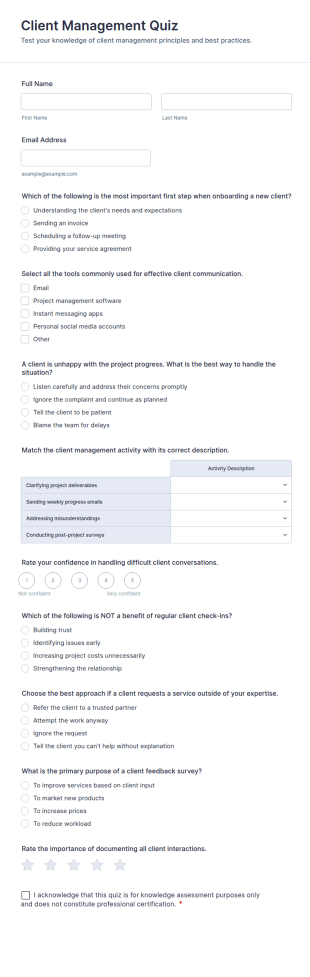 Client Management Quiz Form Template