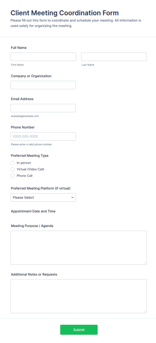 Client Meeting Coordination Form Template