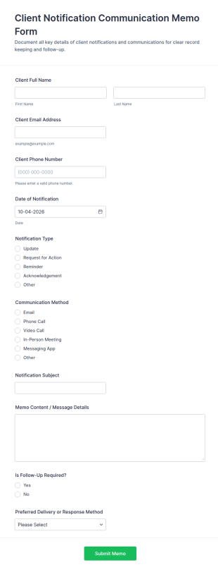 Client Notification Communication Memo Form Template