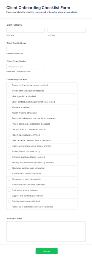 Client Onboarding Checklist Form Template