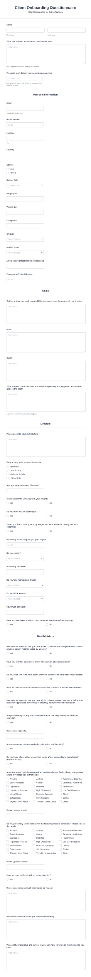 Client Onboarding Questionnaire Form Template