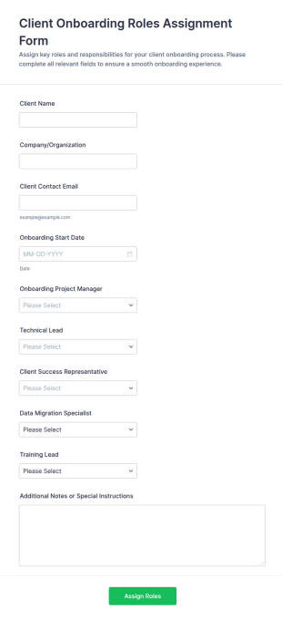 Client Onboarding Roles Assignment Form Template