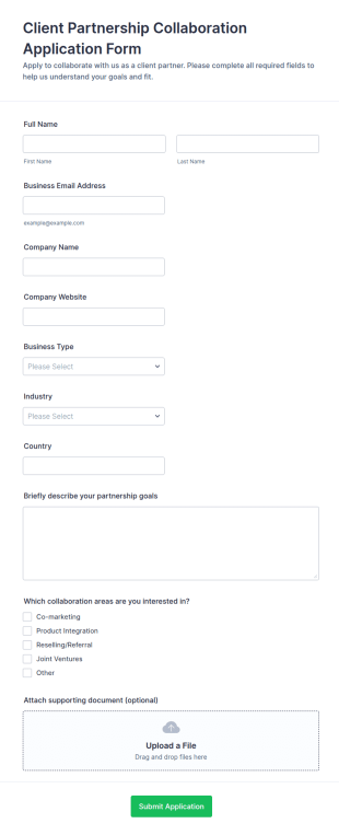 Client Partnership Collaboration Application Form Template