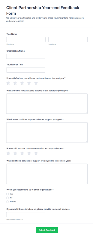 Client Partnership Year End Feedback Form Template
