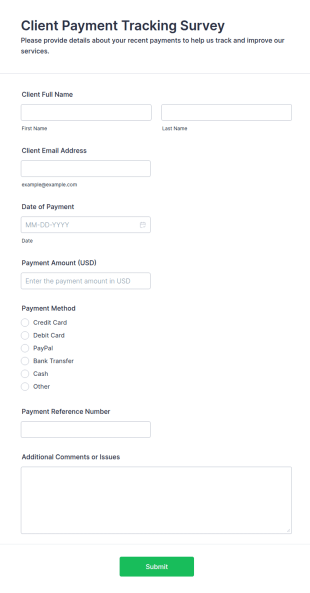 Client Payment Tracking Survey Form Template