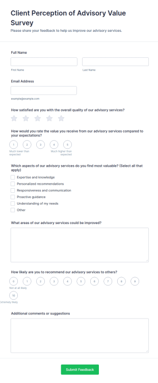 Client Perception Of Advisory Value Survey Form Template