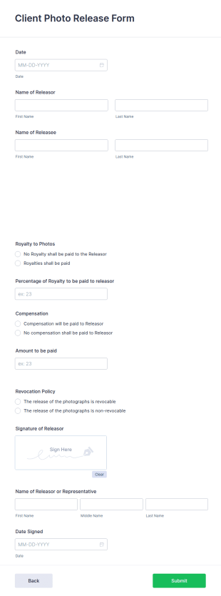 Client Photo Release Form Template