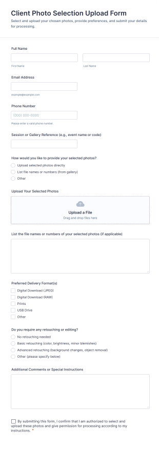 Client Photo Selection Upload Form Template