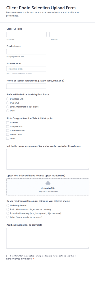 Client Photo Selection Upload Form Template