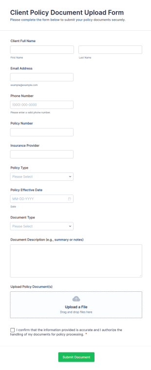 Client Policy Document Upload Form Template