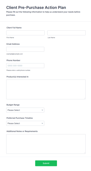 Client Pre Purchase Action Plan Form Template