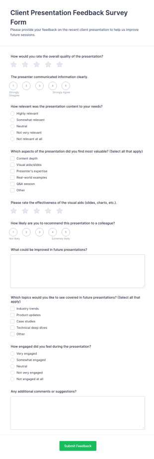 Client Presentation Feedback Survey Form Template