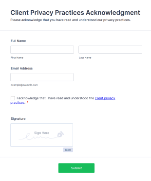 Client Privacy Practices Acknowledgment Form Template