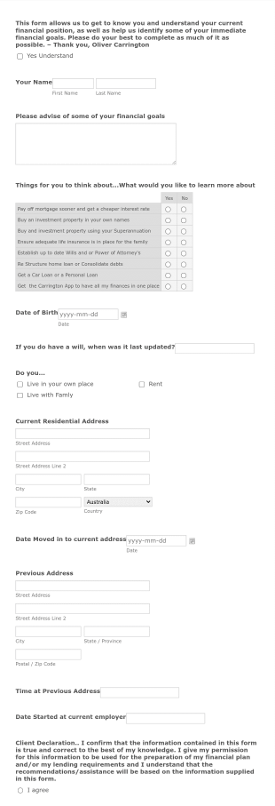 Client Profile Single Form Template