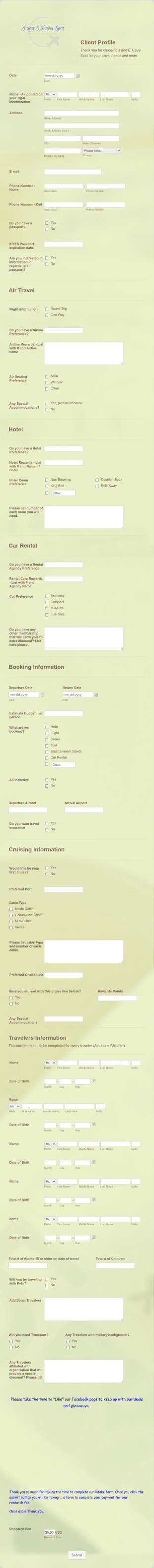 Client Profile Form Template