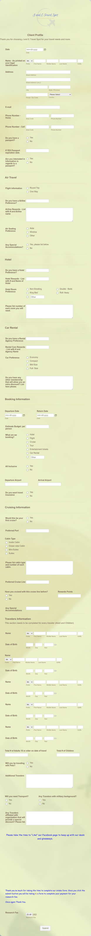 Client Profile Form Template
