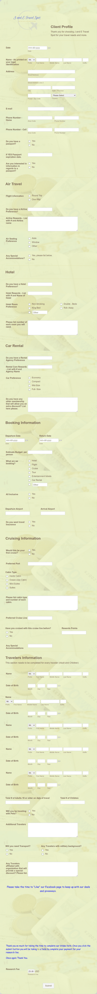 Client Profile Form Template