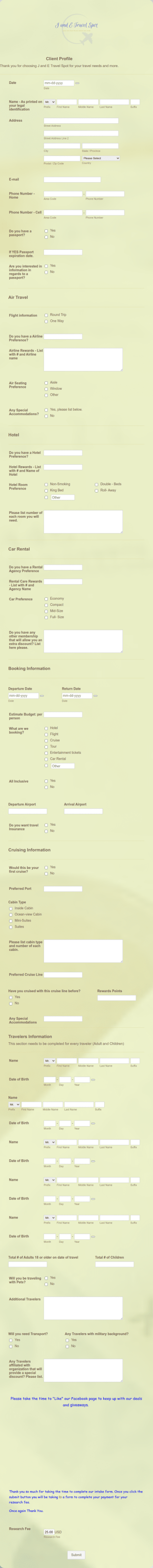 Client Profile Form Template