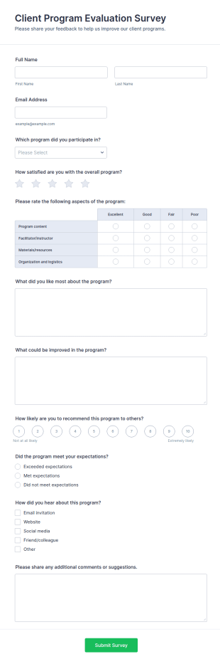 Client Program Evaluation Survey Form Template