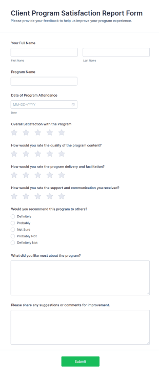 Client Program Satisfaction Report Form Template