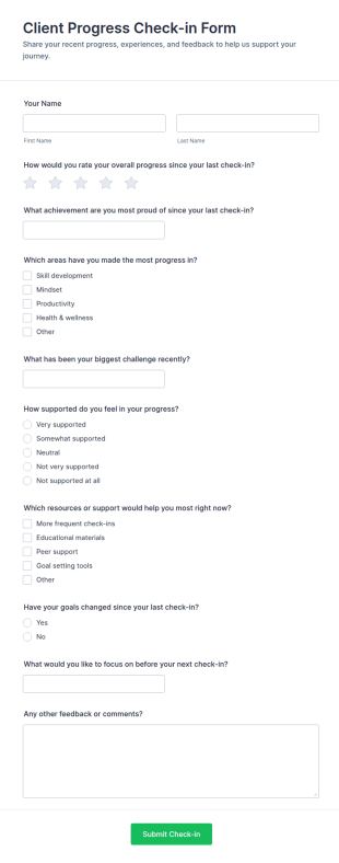 Client Progress Check In Survey Form Template